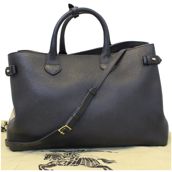 BURBERRY Large Banner Calf Leather House Check Tote Bag Black