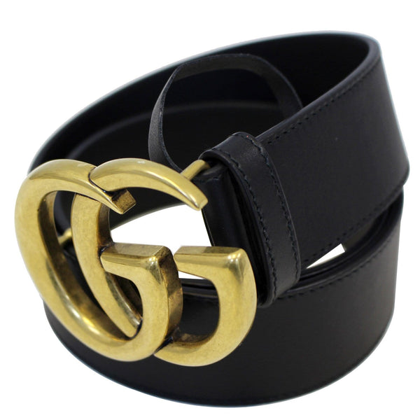 GUCCI Double G Buckle Black Leather Belt 400593