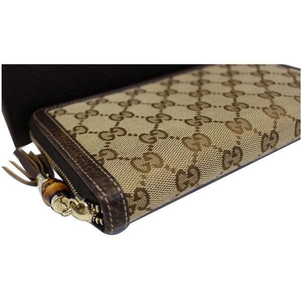 GUCCI Bamboo GG Canvas Zippy Organizer Wallet Beige 232977