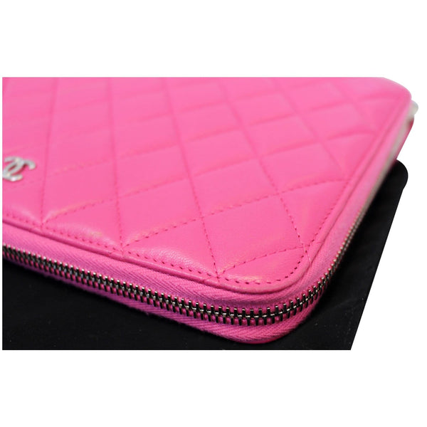 CHANEL Zip Around Lambskin Leather Large Organizer Wallet Pink