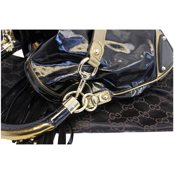 GUCCI Indy Babouska Leather Top Handle Shoulder Bag Black 185566