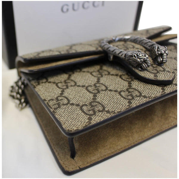 GUCCI Dionysus Super Mini GG Supreme Canvas Shoulder Crossbody Bag Taupe