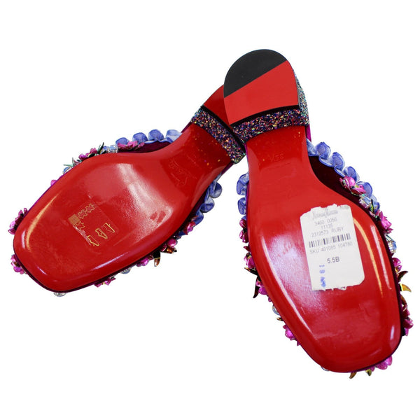 CHRISTIAN LOUBOUTIN Babouchkaflor Velvet Red Sole Mule Flats US 5-US