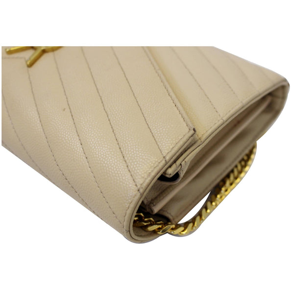 YVES SAINT LAURENT Matelasse Chevron Grain De Poudre Envelope Chain Wallet Beige