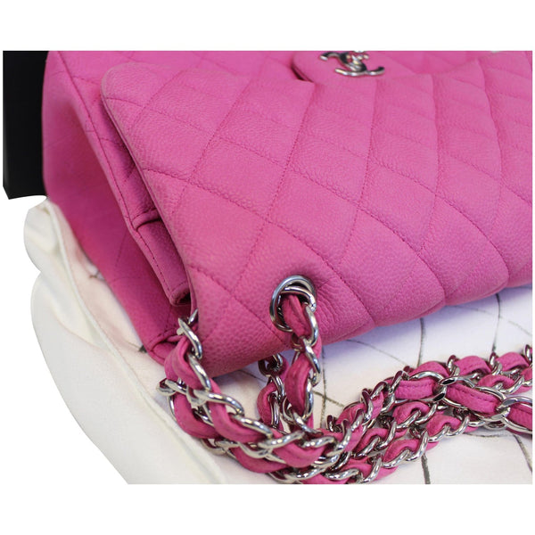 CHANEL Jumbo Double Flap Caviar Quilted Shoulder bag Pink