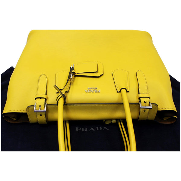 Prada Tote Bag Calfskin Buckle Tote Bag Yellow City - folded laid