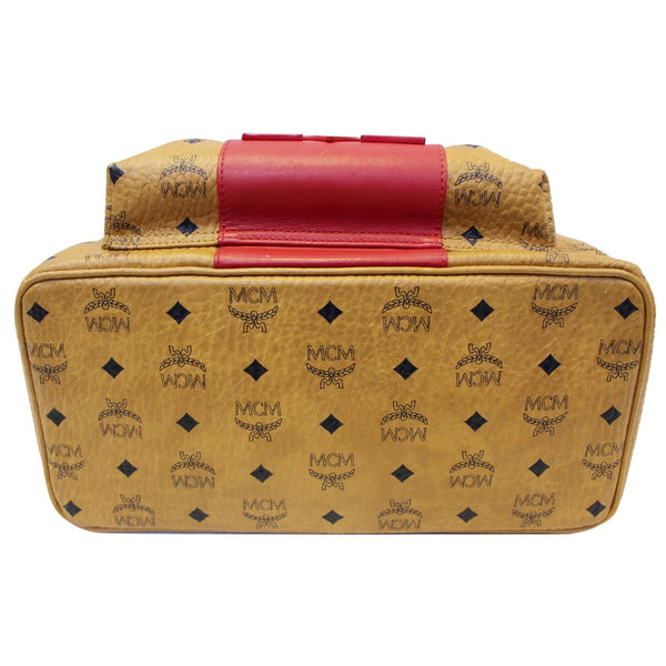 MCM Visetos Medium Stark Logo Stripe Backpack Cognac Red