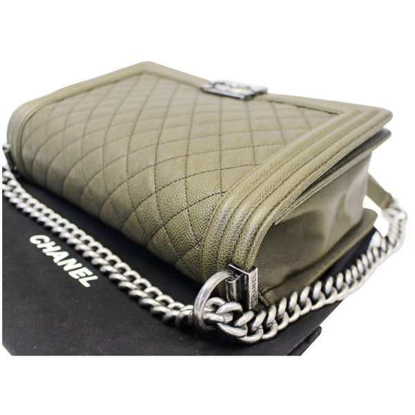 Chanel Boy Medium Flap Caviar Leather Shoulder Bag -olive green