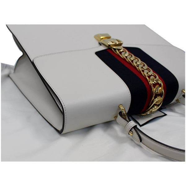 GUCCI Maxi Sylvie Calfskin Top Handle Bag White 477631
