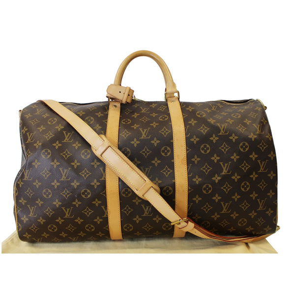LOUIS VUITTON Keepall 55 Bandouliere Monogram Canvas Travel Bag Brown