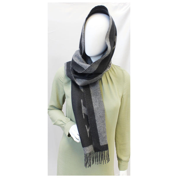 Burberry Scarf Logo Text Cashmere Black & Grey - front view