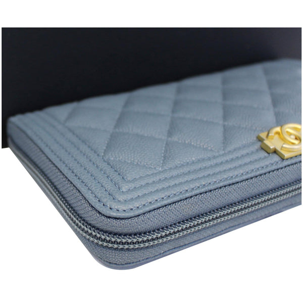 CHANEL Small Boy Long Caviar Leather Zip Around Wallet Blue