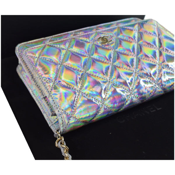 CHANEL Timeless Classic WOC Goatskin Wallet on Chain Bag Iridescent Silver