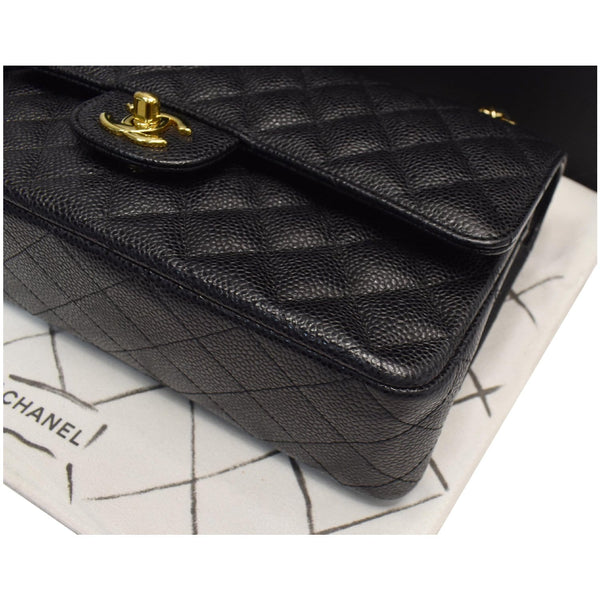 CHANEL Medium Double Flap CC Caviar Leather Shoulder Bag Black