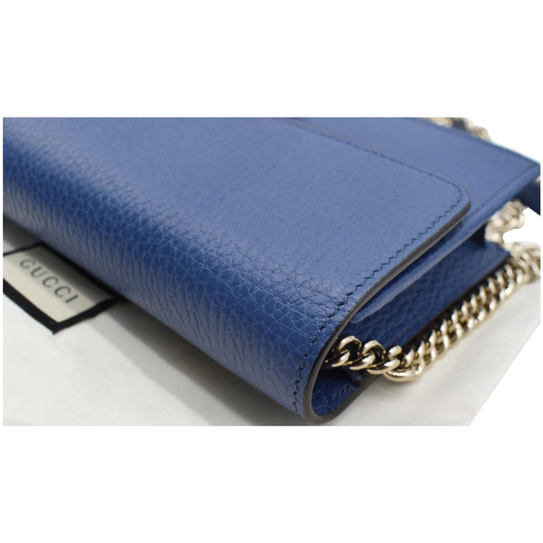 GUCCI Dollar Interlocking G Calfskin Leather Chain Wallet Crossbody Bag Blue 510314