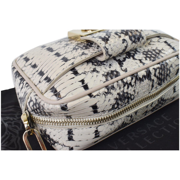 VERSACE Unica Python Embossed Leather Crossbody Bag White