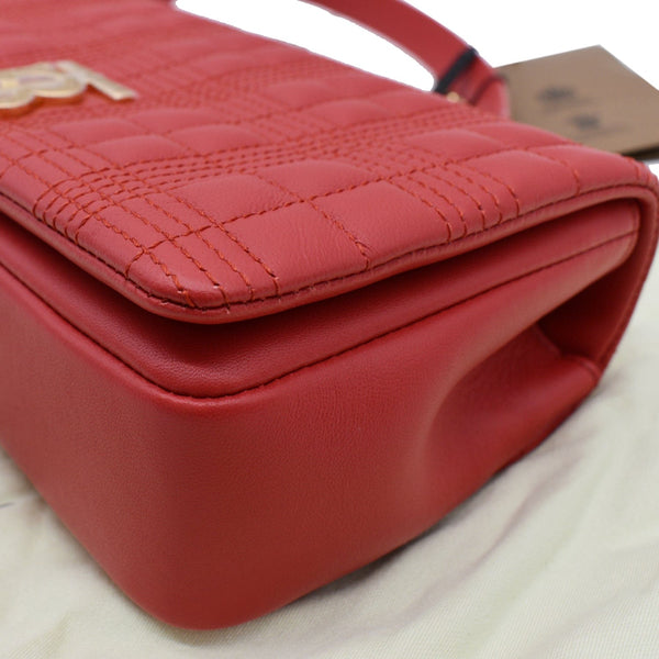 BURBERRY Small Lola Quilted Lambskin Crossbody Bag Primrose Red