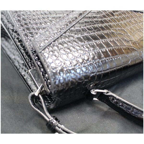 YVES SAINT LAURENT Cassandra Top Handle Embossed Shoulder Bag Black