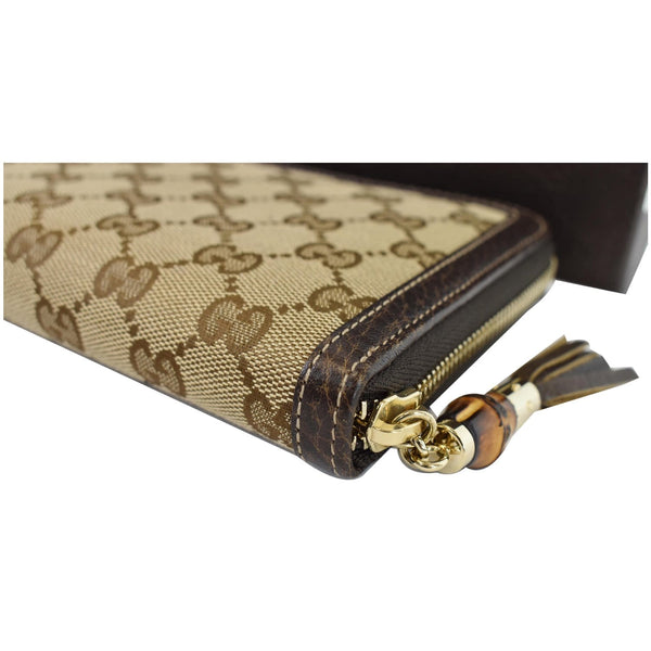 Gucci Bamboo GG Canvas Zippy Organizer Wallet Beige zip handle