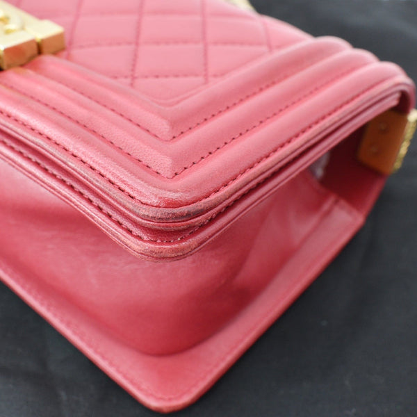 CHANEL Le Boy Small Lambskin Leather Shoulder Bag Red