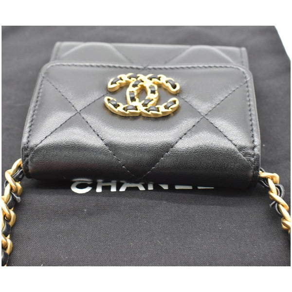 CHANEL 19 Flap Coin Purse Quilted Goatskin Chain Crossbody Bag Black