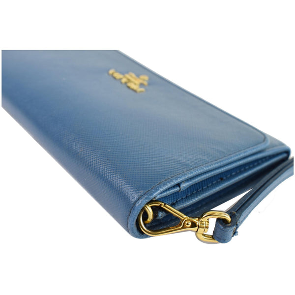 PRADA Saffiano Textured Leather Wristlet Wallet Blue