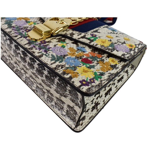 Gucci Small Sylvie Floral Embroidered Snakeskin Bag side preview