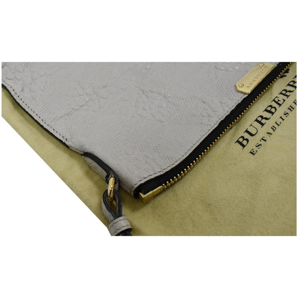 BURBERRY Chichester Embossed Leather Crossbody Clutch Bag White