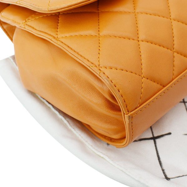 CHANEL Classic Flap Drawstring Quilted Lambskin Leather Shopper Shoulder Bag Orange - Hot Deals