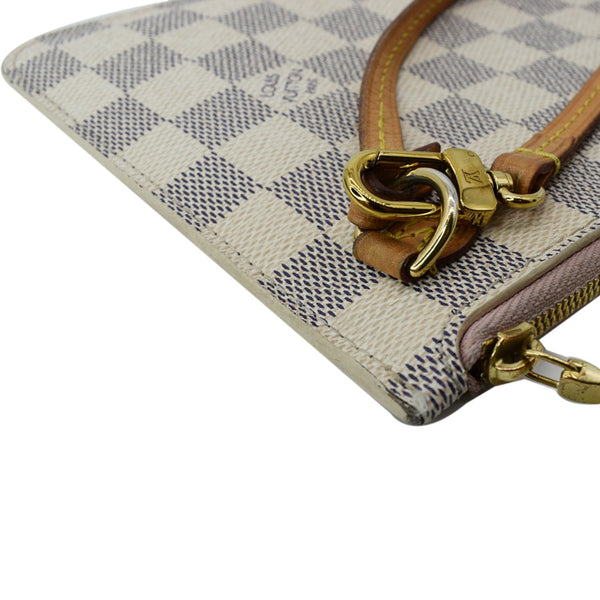 LOUIS VUITTON Neverfull MM Damier Azur Pochette Wristlet Pouch Rose Ballerine