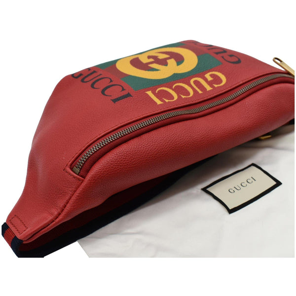 GUCCI Print Medium Leather Belt Waist Bum Bag Red 530412