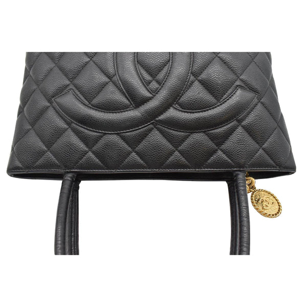 CHANEL Medallion Quilted Caviar Leather Tote Bag Black