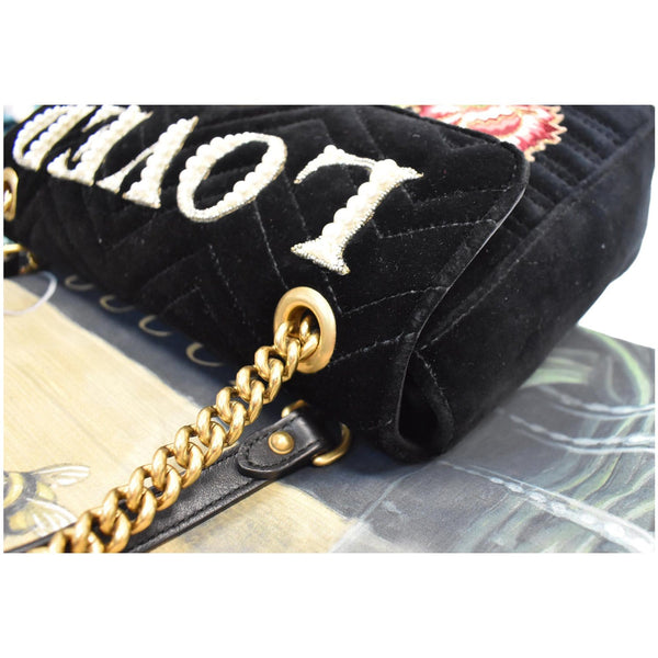 GUCCI Blind For Love Marmont Embroidered Velvet Shoulder Bag Black 443496