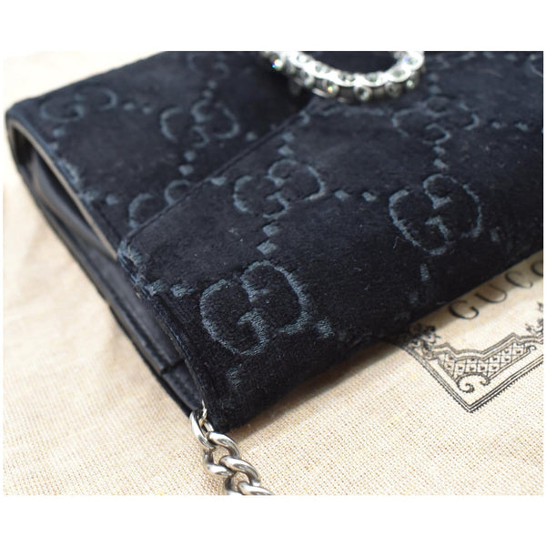 GUCCI Dionysus Mini Velvet GG Monogram Chain Wallet Dark Blue 401231