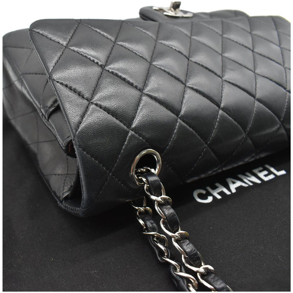 CHANEL Classic Double Flap Medium Leather Shoulder Bag Black