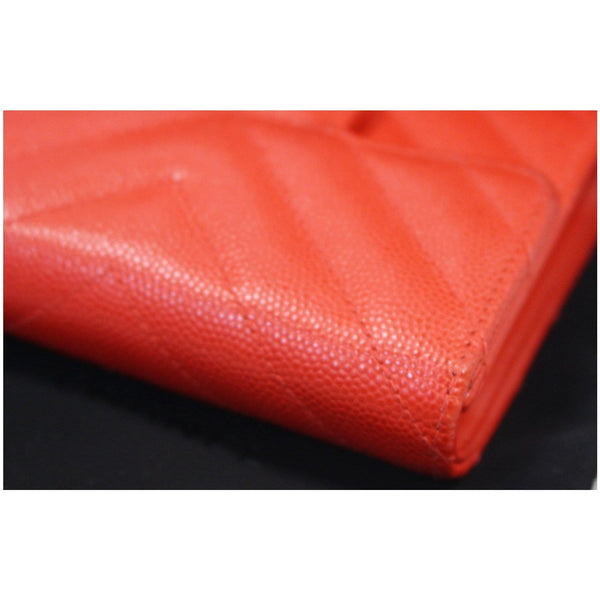 CHANEL Small Chevron Quilted Caviar Compact Flap Wallet Red