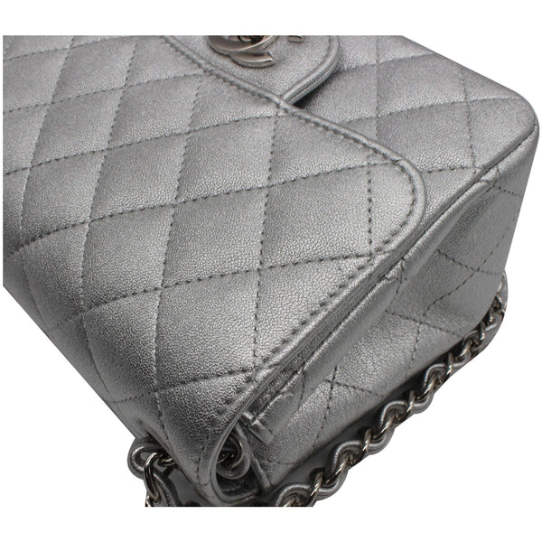 CHANEL Mini Square Flap Quilted Leather Shoulder Bag Metallic Silver