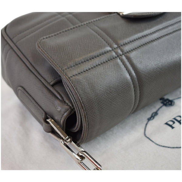 PRADA Saffiano Lux Leather Sound Shoulder Bag Light Grey