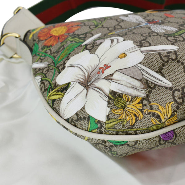 GUCCI Ophidia Half Moon Small Flora GG Canvas Hobo Bag Beige 626509