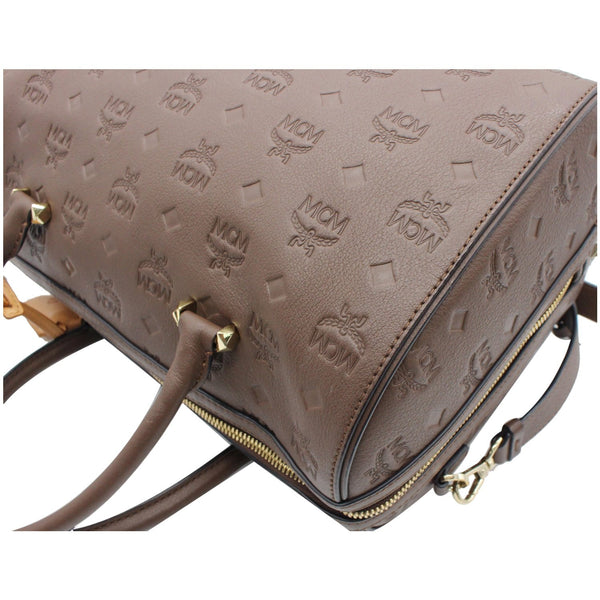 MCM Visetos Essential Leather Boston Bag Chocolate Brown