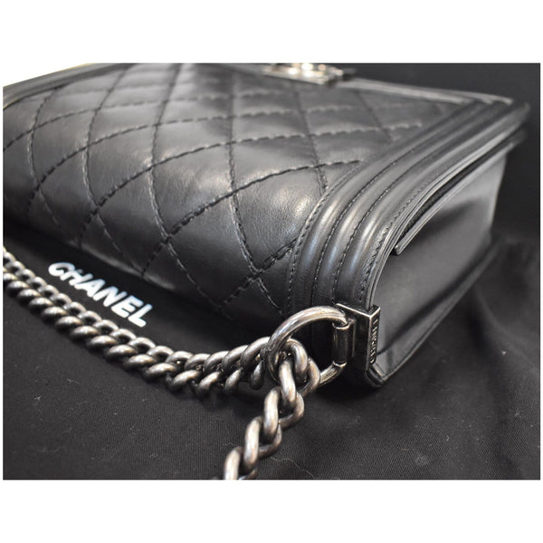 CHANEL Double Stitch Boy Flap Medium Calfskin Shoulder Bag Black