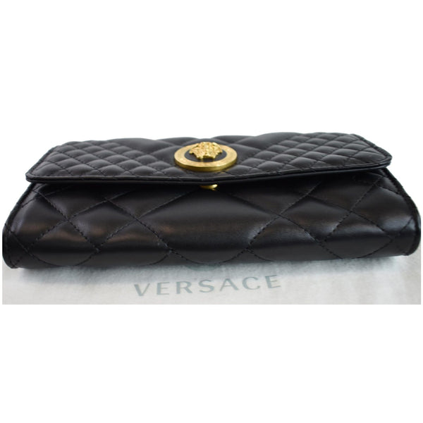 VERSACE Icon Quilted Leather Wallet on a Chain Crossbody Bag Black