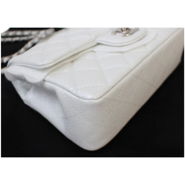 CHANEL Mini Top Handle Flap Caviar Leather Crossbody Bag White