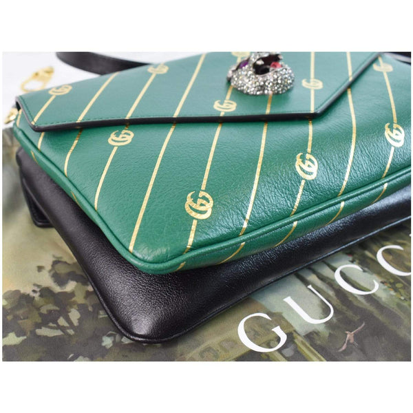 GUCCI Thiara Medium Double Smooth Leather Shoulder Bag Green/Black 524822