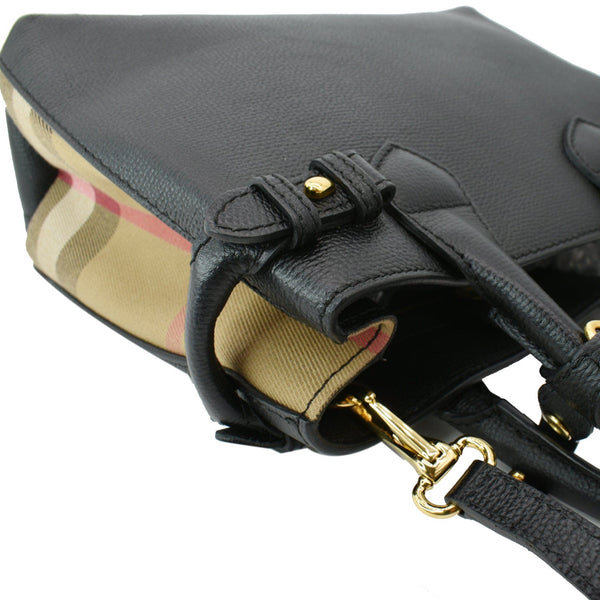 BURBERRY Derby Banner Small House Check Leather Tote Shoulder Bag Black