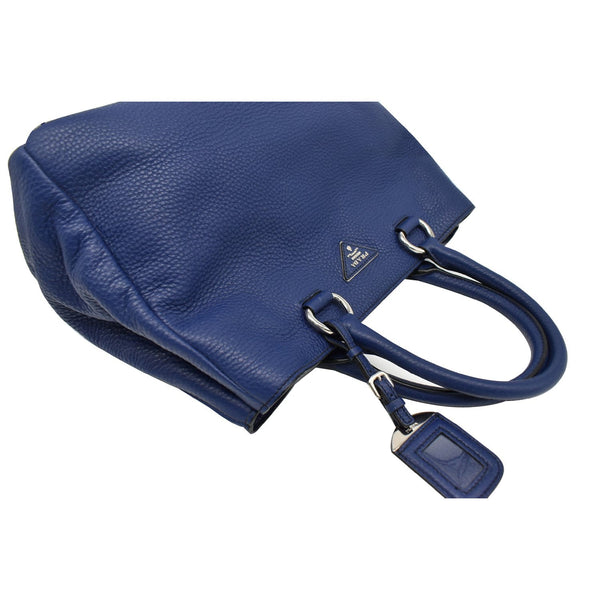 PRADA Vitello Daino Pebbled Leather Tote Bag Blue