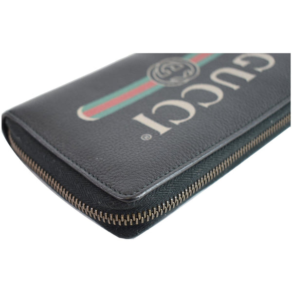 GUCCI Print Leather Zip Around Wallet Black 496317