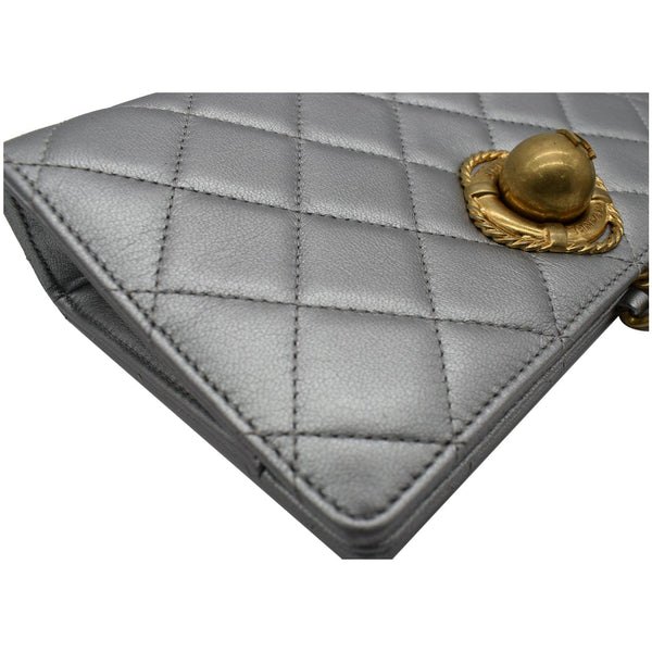 CHANEL By The Sea Quilted Lambskin Leather Clutch Wallet Metallic Silver