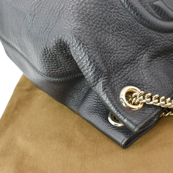 GUCCI Soho Pebbled Leather Chain Shoulder Bag Black 308982