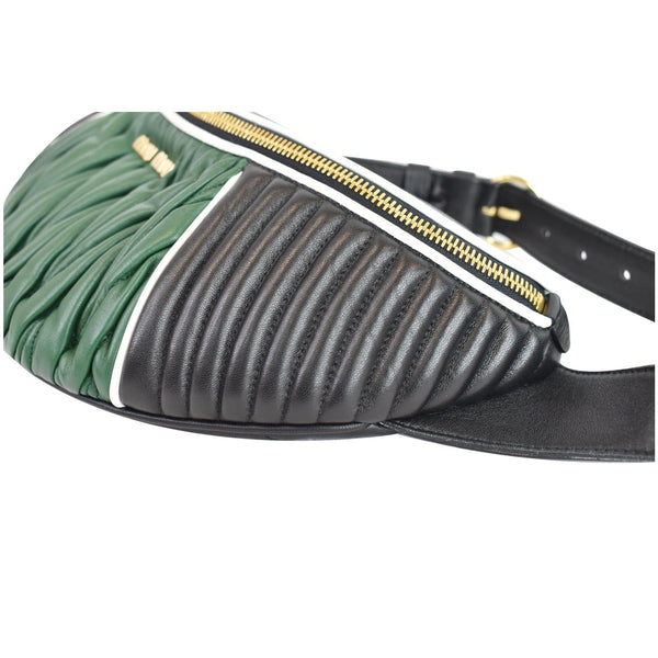 MIU MIU Two-Tone Matelasse Leather Belt Bum Bag Black/Green